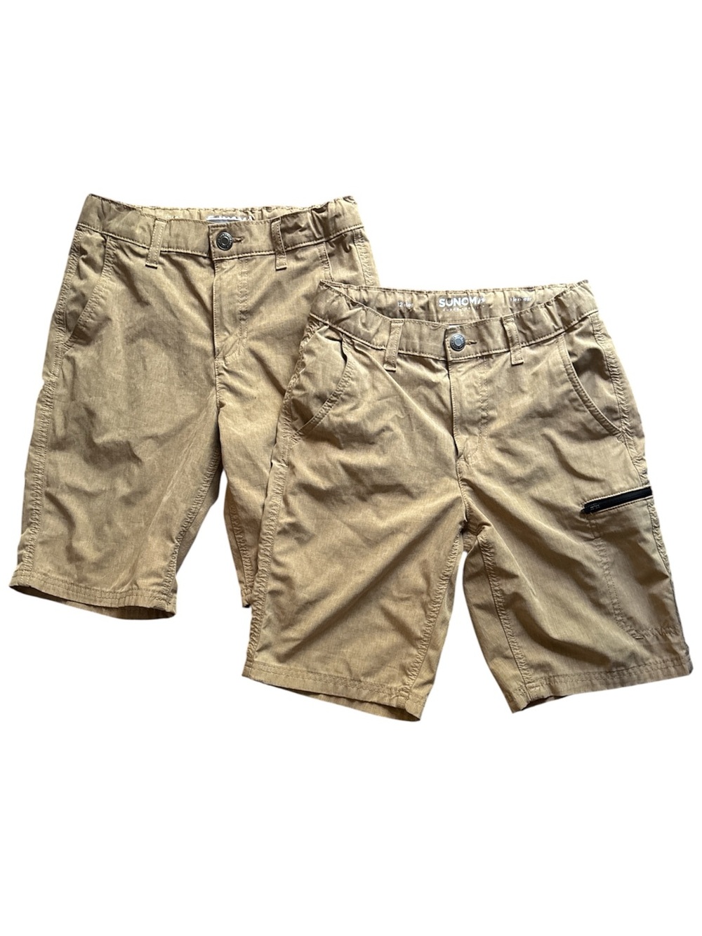 2 pair Sonoma Tan Khaki Uniform Boys' Cargo Shorts Adjustable Waist- Zip Pocket